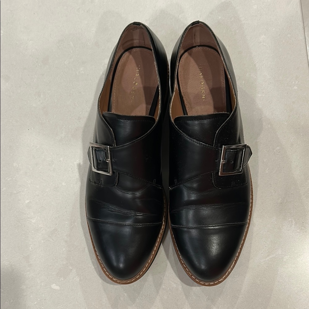 Black Leather Oxfords with Buckle